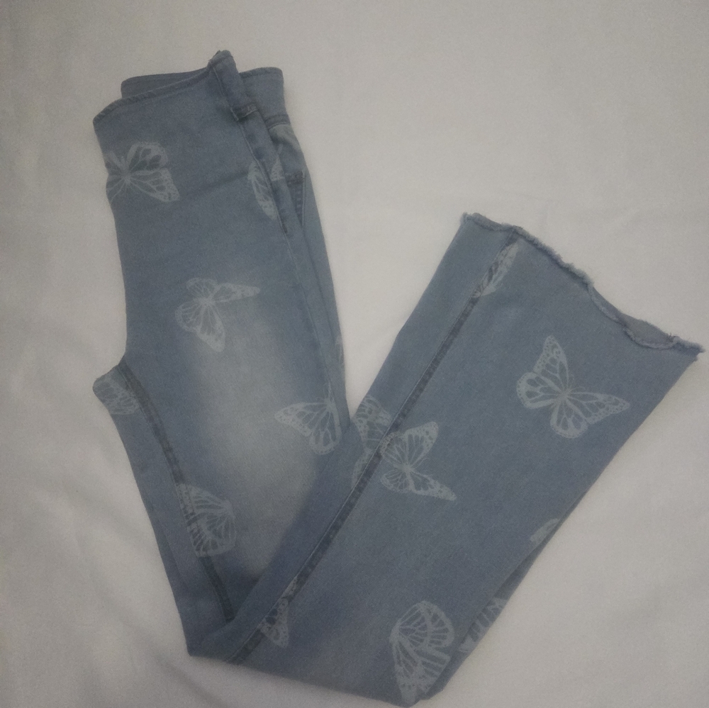 Women's Blue Butterfly Print Jeans